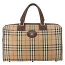 Burberrys Nova Check Boston Bag Canvas Beige Gold Auth 175137-13