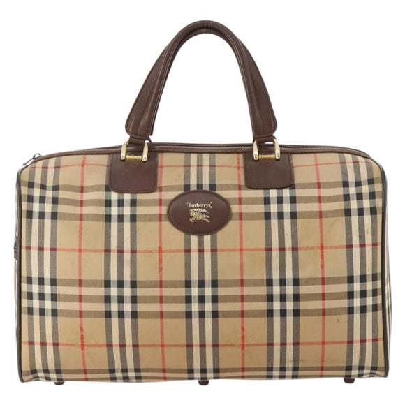 Burberrys Nova Check Boston Bag Canvas Beige Gold Auth 175137