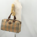 Burberrys Nova Check Boston Bag Canvas Beige Gold Auth 175137-20