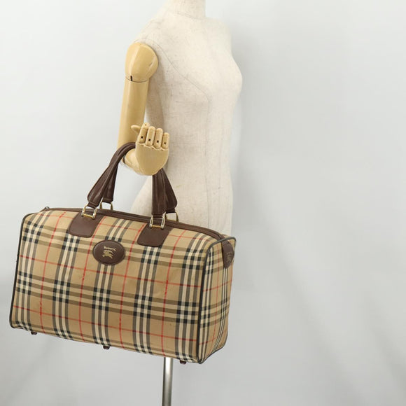Burberrys Nova Check Boston Bag Canvas Beige Gold Auth 175137