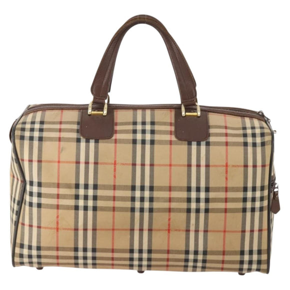 Burberrys Nova Check Boston Bag Canvas Beige Gold Auth 175137