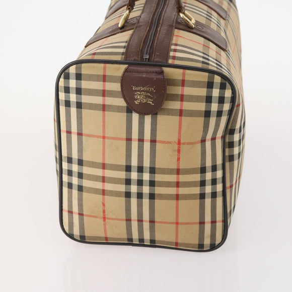 Burberrys Nova Check Boston Bag Canvas Beige Gold Auth 175137