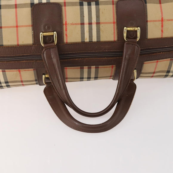 Burberrys Nova Check Boston Bag Canvas Beige Gold Auth 175137