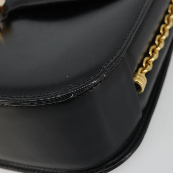 GUCCI Chain Shoulder Bag Leather Black Gold Auth 175138