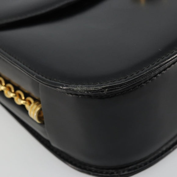 GUCCI Chain Shoulder Bag Leather Black Gold Auth 175138