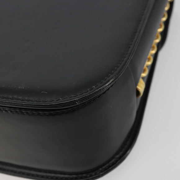 GUCCI Chain Shoulder Bag Leather Black Gold Auth 175138