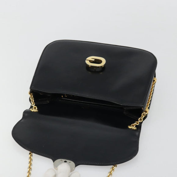 GUCCI Chain Shoulder Bag Leather Black Gold Auth 175138