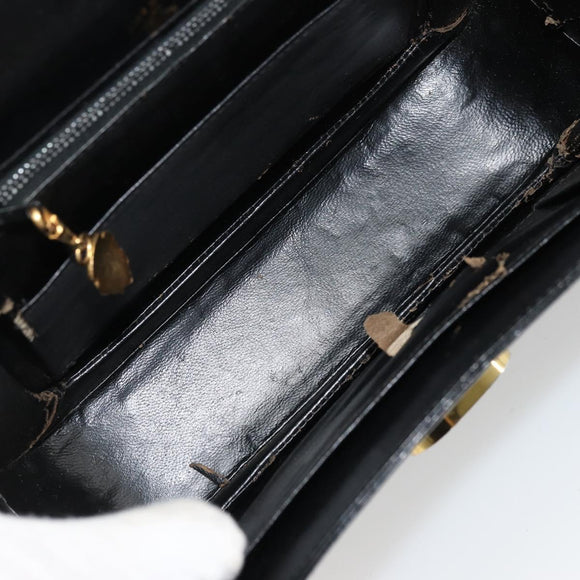 GUCCI Chain Shoulder Bag Leather Black Gold Auth 175138