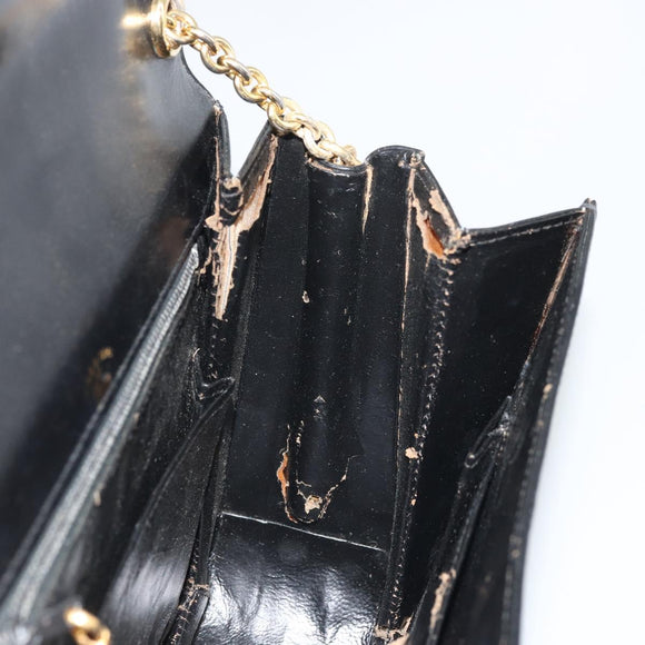 GUCCI Chain Shoulder Bag Leather Black Gold Auth 175138