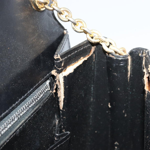 GUCCI Chain Shoulder Bag Leather Black Gold Auth 175138