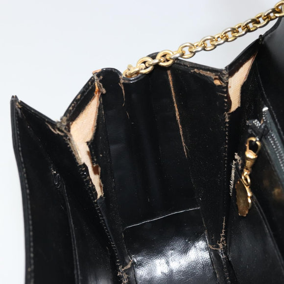 GUCCI Chain Shoulder Bag Leather Black Gold Auth 175138