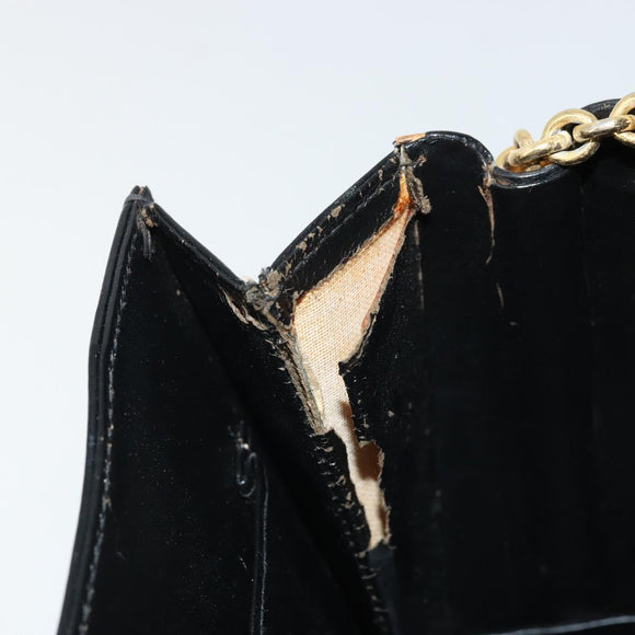GUCCI Chain Shoulder Bag Leather Black Gold Auth 175138