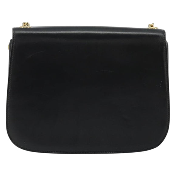 GUCCI Chain Shoulder Bag Leather Black Gold Auth 175138