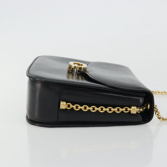 GUCCI Chain Shoulder Bag Leather Black Gold Auth 175138
