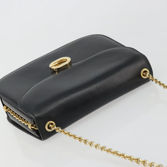 GUCCI Chain Shoulder Bag Leather Black Gold Auth 175138