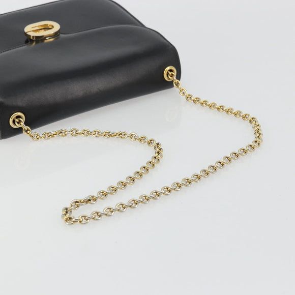 GUCCI Chain Shoulder Bag Leather Black Gold Auth 175138