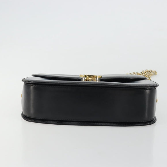 GUCCI Chain Shoulder Bag Leather Black Gold Auth 175138