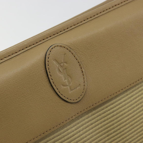 SAINT LAURENT Clutch Bag Coated Canvas Beige Gold Auth 175140