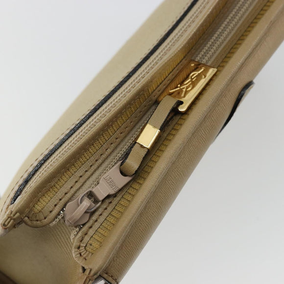 SAINT LAURENT Clutch Bag Coated Canvas Beige Gold Auth 175140