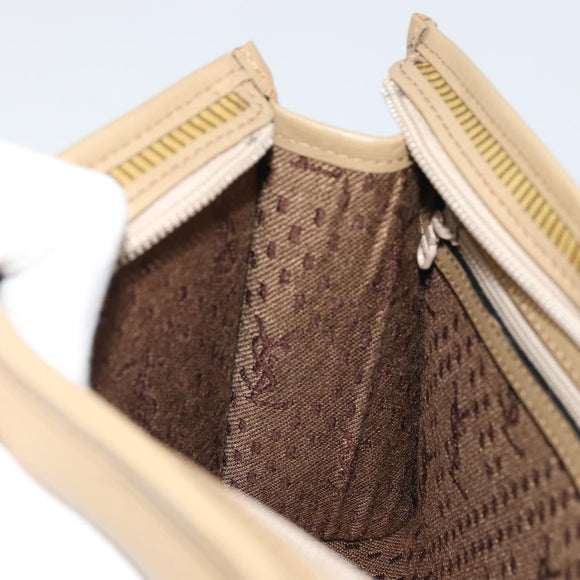 SAINT LAURENT Clutch Bag Coated Canvas Beige Gold Auth 175140