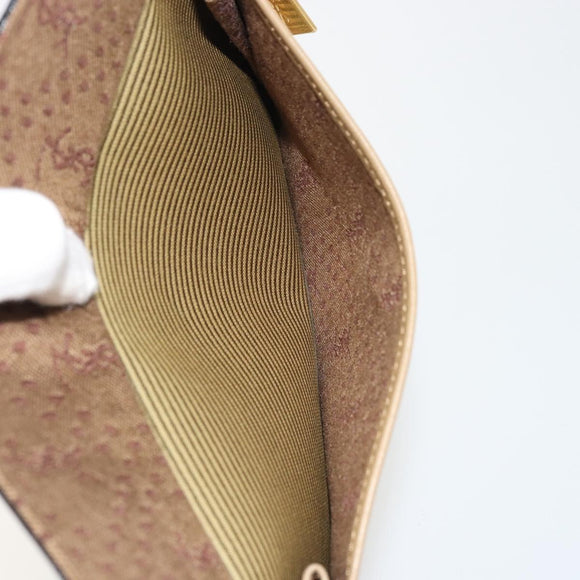 SAINT LAURENT Clutch Bag Coated Canvas Beige Gold Auth 175140