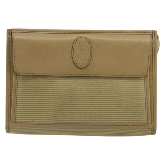 SAINT LAURENT Clutch Bag Coated Canvas Beige Gold Auth 175140