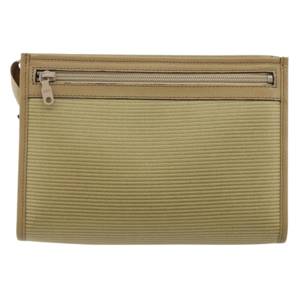 SAINT LAURENT Clutch Bag Coated Canvas Beige Gold Auth 175140