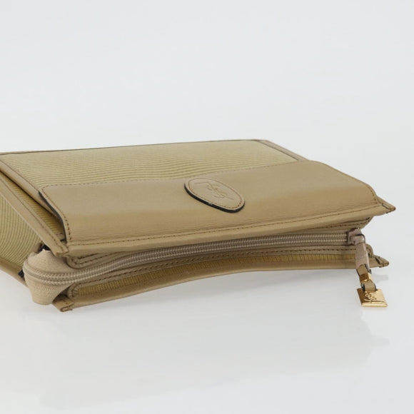 SAINT LAURENT Clutch Bag Coated Canvas Beige Gold Auth 175140