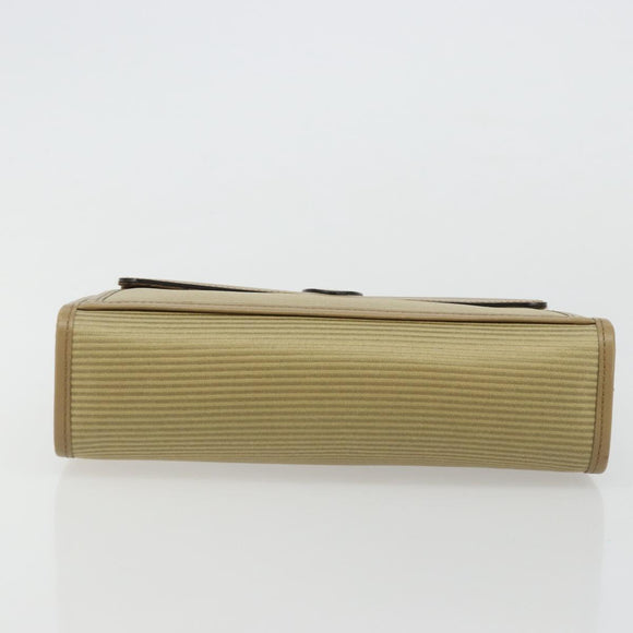 SAINT LAURENT Clutch Bag Coated Canvas Beige Gold Auth 175140
