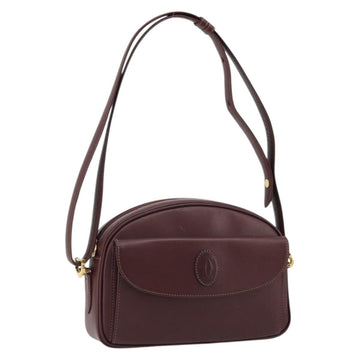 CARTIER Must Line Shoulder Bag Leather Bordeaux Gold Auth 175142A