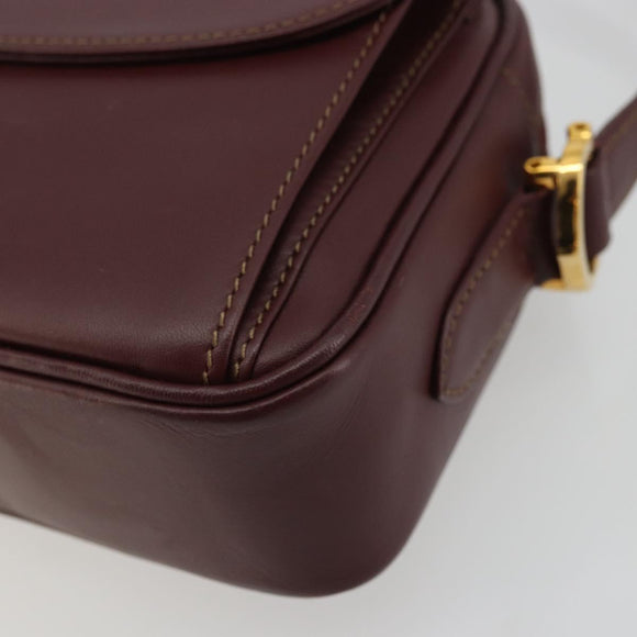 CARTIER Must Line Shoulder Bag Leather Bordeaux Gold Auth 175142A