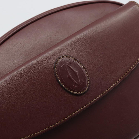 CARTIER Must Line Shoulder Bag Leather Bordeaux Gold Auth 175142A