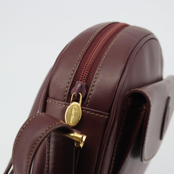 CARTIER Must Line Shoulder Bag Leather Bordeaux Gold Auth 175142A
