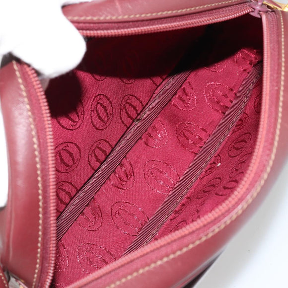 CARTIER Must Line Shoulder Bag Leather Bordeaux Gold Auth 175142A