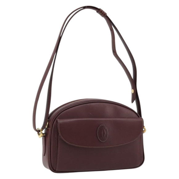 CARTIER Must Line Shoulder Bag Leather Bordeaux Gold Auth 175142A