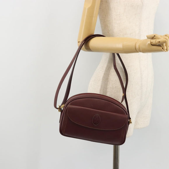 CARTIER Must Line Shoulder Bag Leather Bordeaux Gold Auth 175142A