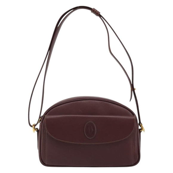 CARTIER Must Line Shoulder Bag Leather Bordeaux Gold Auth 175142A