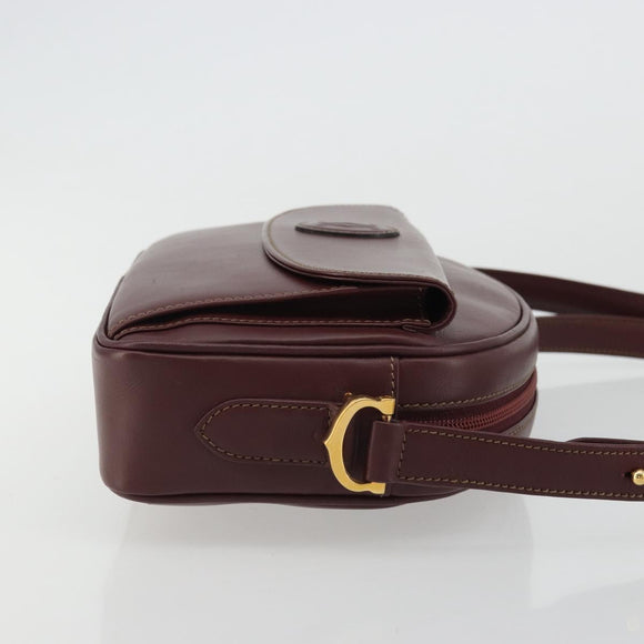 CARTIER Must Line Shoulder Bag Leather Bordeaux Gold Auth 175142A
