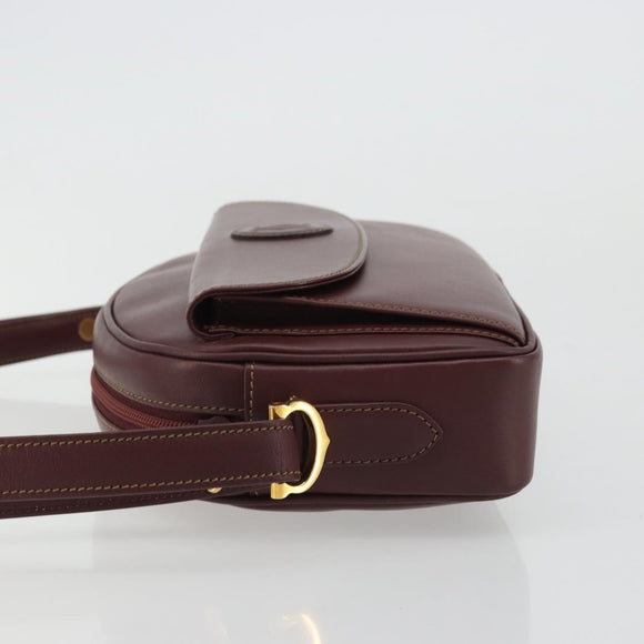 CARTIER Must Line Shoulder Bag Leather Bordeaux Gold Auth 175142A