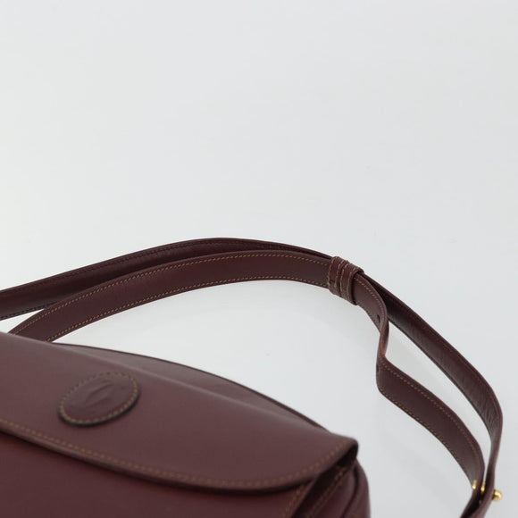 CARTIER Must Line Shoulder Bag Leather Bordeaux Gold Auth 175142A