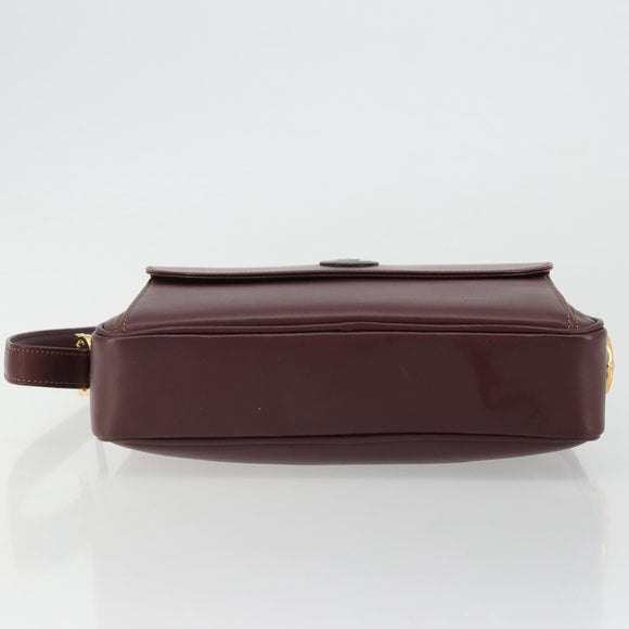CARTIER Must Line Shoulder Bag Leather Bordeaux Gold Auth 175142A
