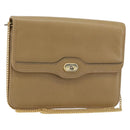 Christian Dior Chain Shoulder Bag Leather Beige Gold Auth 175143-1