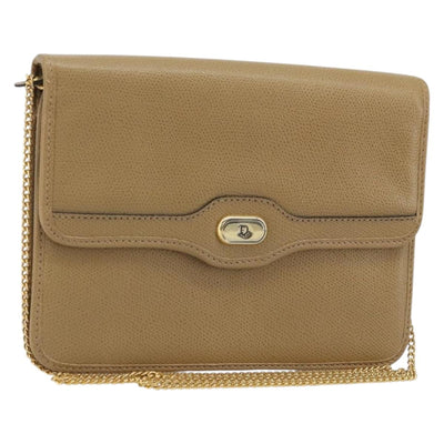 Christian Dior Chain Shoulder Bag Leather Beige Gold Auth 175143