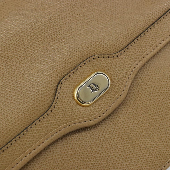 Christian Dior Chain Shoulder Bag Leather Beige Gold Auth 175143