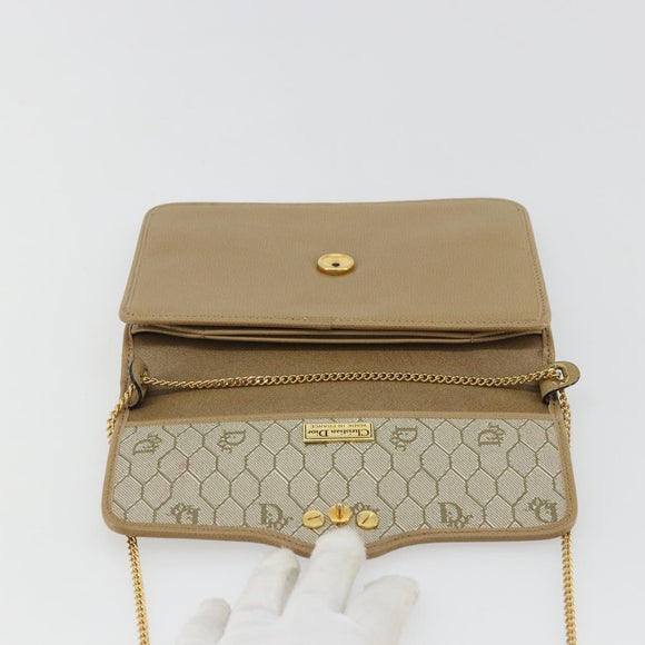Christian Dior Chain Shoulder Bag Leather Beige Gold Auth 175143