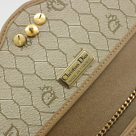 Christian Dior Chain Shoulder Bag Leather Beige Gold Auth 175143