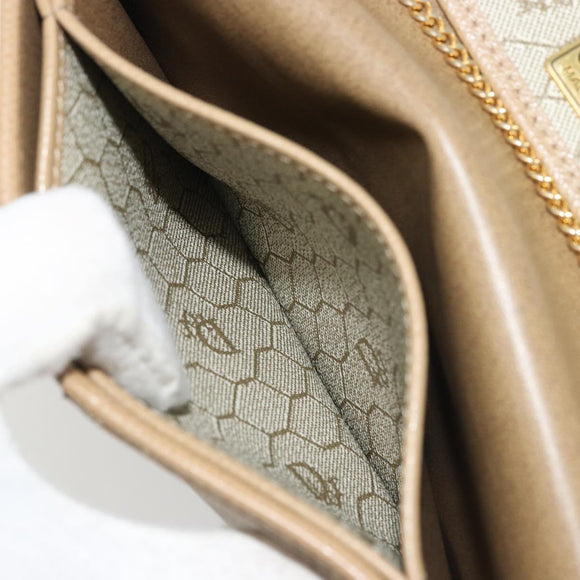 Christian Dior Chain Shoulder Bag Leather Beige Gold Auth 175143