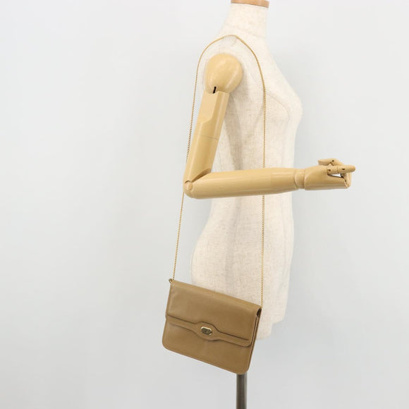 Christian Dior Chain Shoulder Bag Leather Beige Gold Auth 175143