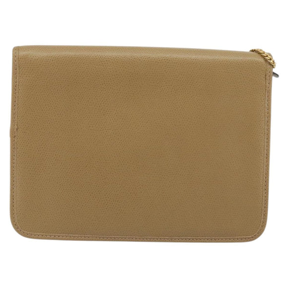 Christian Dior Chain Shoulder Bag Leather Beige Gold Auth 175143