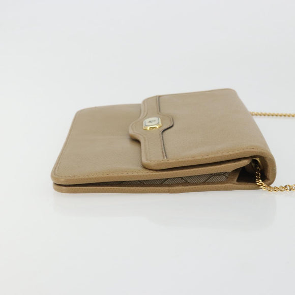 Christian Dior Chain Shoulder Bag Leather Beige Gold Auth 175143
